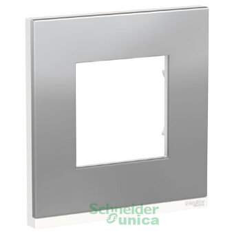 NU600280 - UNICA PURE рамка 1-постовая, горизонтальная, алюминий МАТОВЫЙ/белый