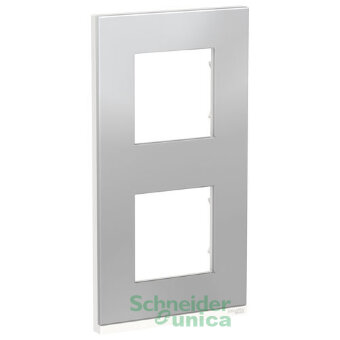 NU6004V80 - UNICA PURE рамка 2-поста, вертикальная, алюминий МАТОВЫЙ/белый