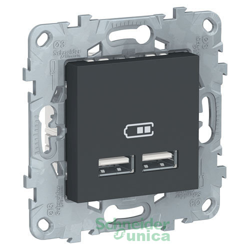 NU541854 - UNICA NEW розетка USB, 2-местная, тип А+А, 5 В / 2100 мА, антрацит
