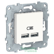 NU541818 - UNICA NEW розетка USB, 2-местная, тип А+А, 5 В / 2100 мА, белый